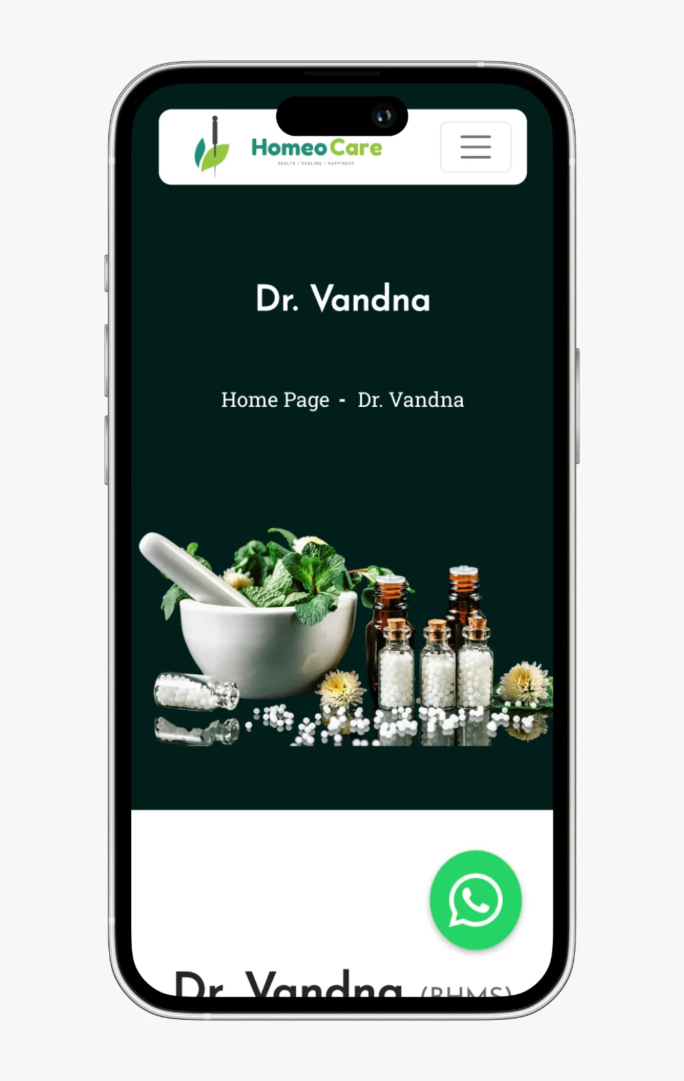 Dr Vandna website in phone frame